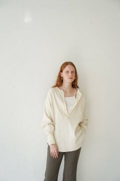 ヘビーリブネックトップス -  HEAVY RIB V NECK TOPS - IVORY