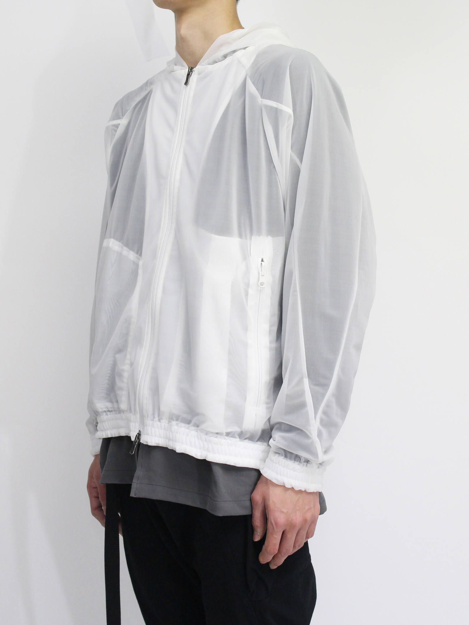 シースルーバックプリントフードブルゾン - WHITE