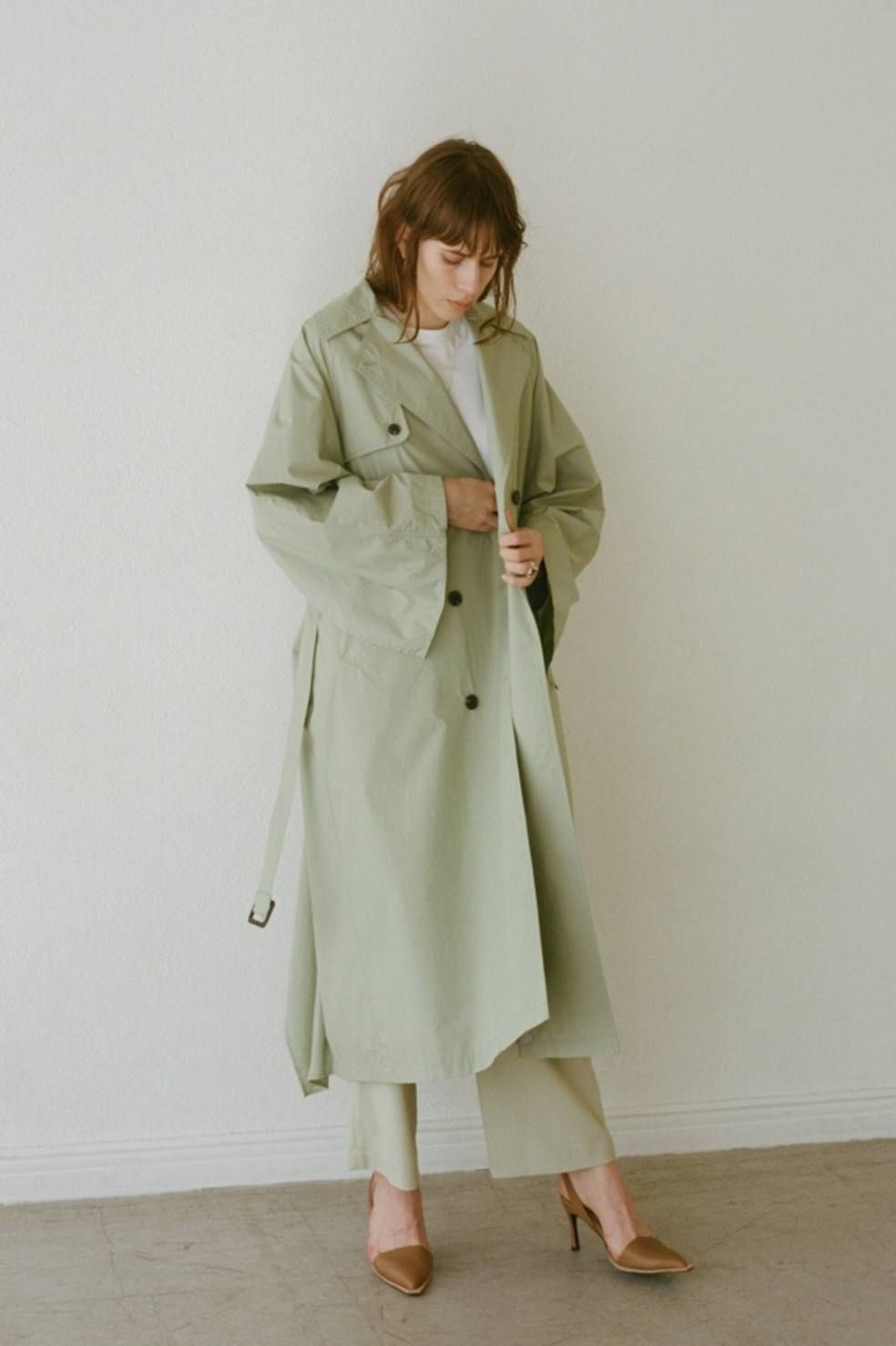 CLANE BACK FLILL SLEEVE TRENCH COAT MINT-