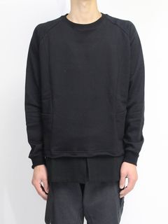レイヤードデザイン裏毛プルオーバー - BLACK