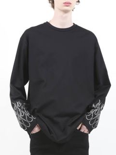 コットン天竺ファイヤーメタルドットロングスリーブプルオーバー - BLACK