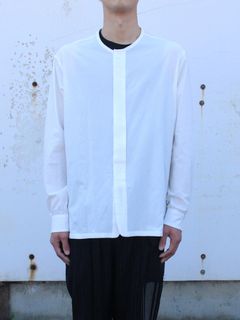 塩縮加工コットン ノーカラーシャツ - WHITE
