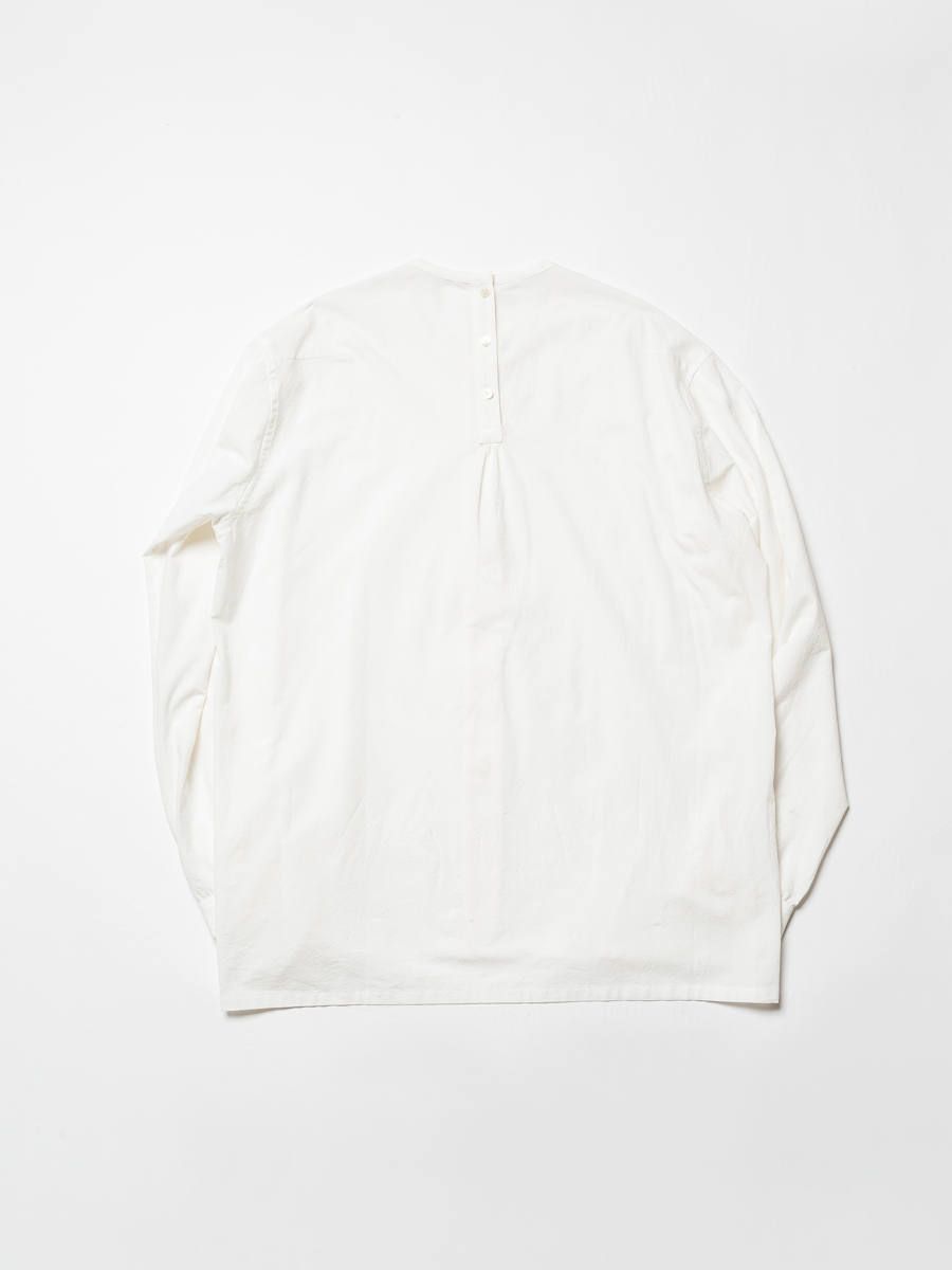 塩縮加工コットン ノーカラーシャツ - WHITE
