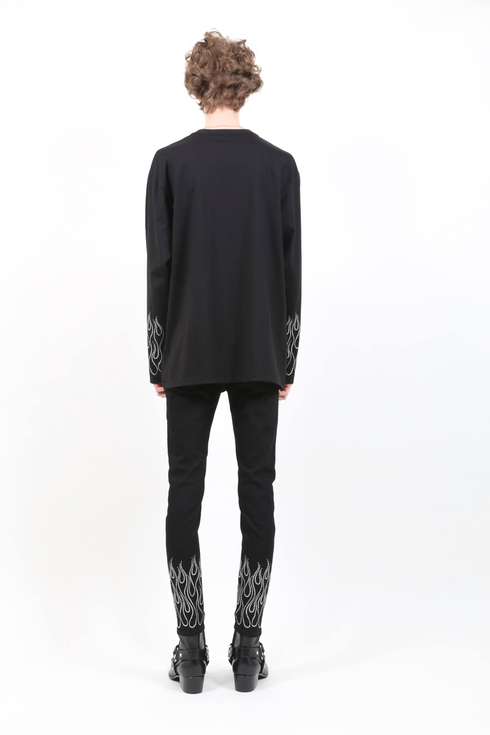 コットン天竺ファイヤーメタルドットロングスリーブプルオーバー - BLACK