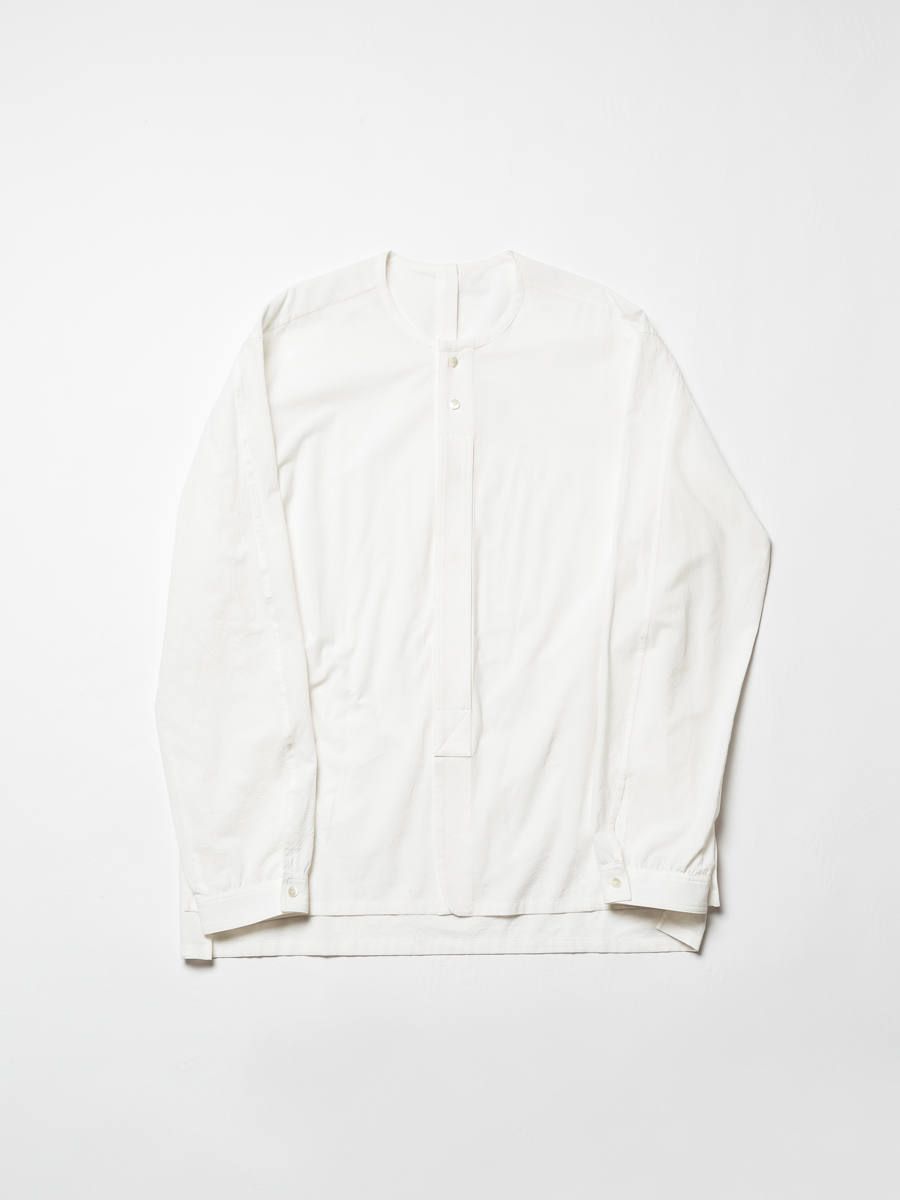 塩縮加工コットン ノーカラーシャツ - WHITE
