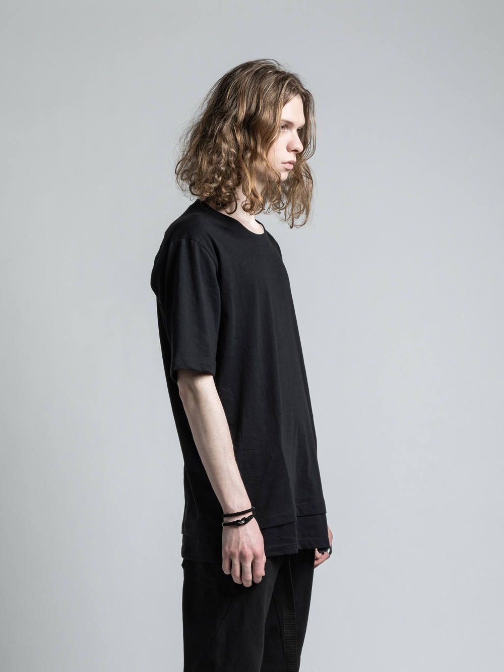 コーデュラナイロン切り替えTシャツ - BLACK