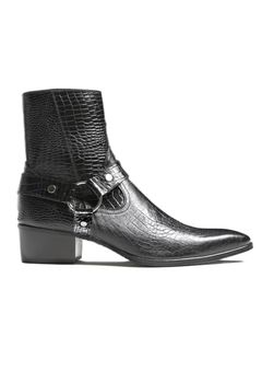 クロコエンボスハーネスリングブーツ - BLACK