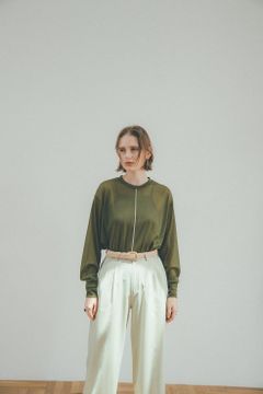 COLOR LINE SHEER LONG SLEEVE TOPS - MOSS GREEN
