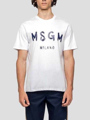 MSGM - ロゴプリントTシャツ - PAINT BRUSHED LOGO T-SHIRTS - WHITE