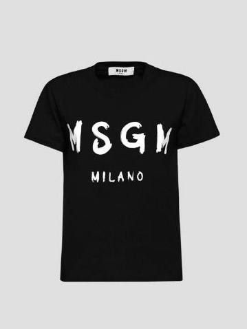 MSGM - ロゴプリントTシャツ - PAINT BRUSHED LOGO T-SHIRTS - BLACK