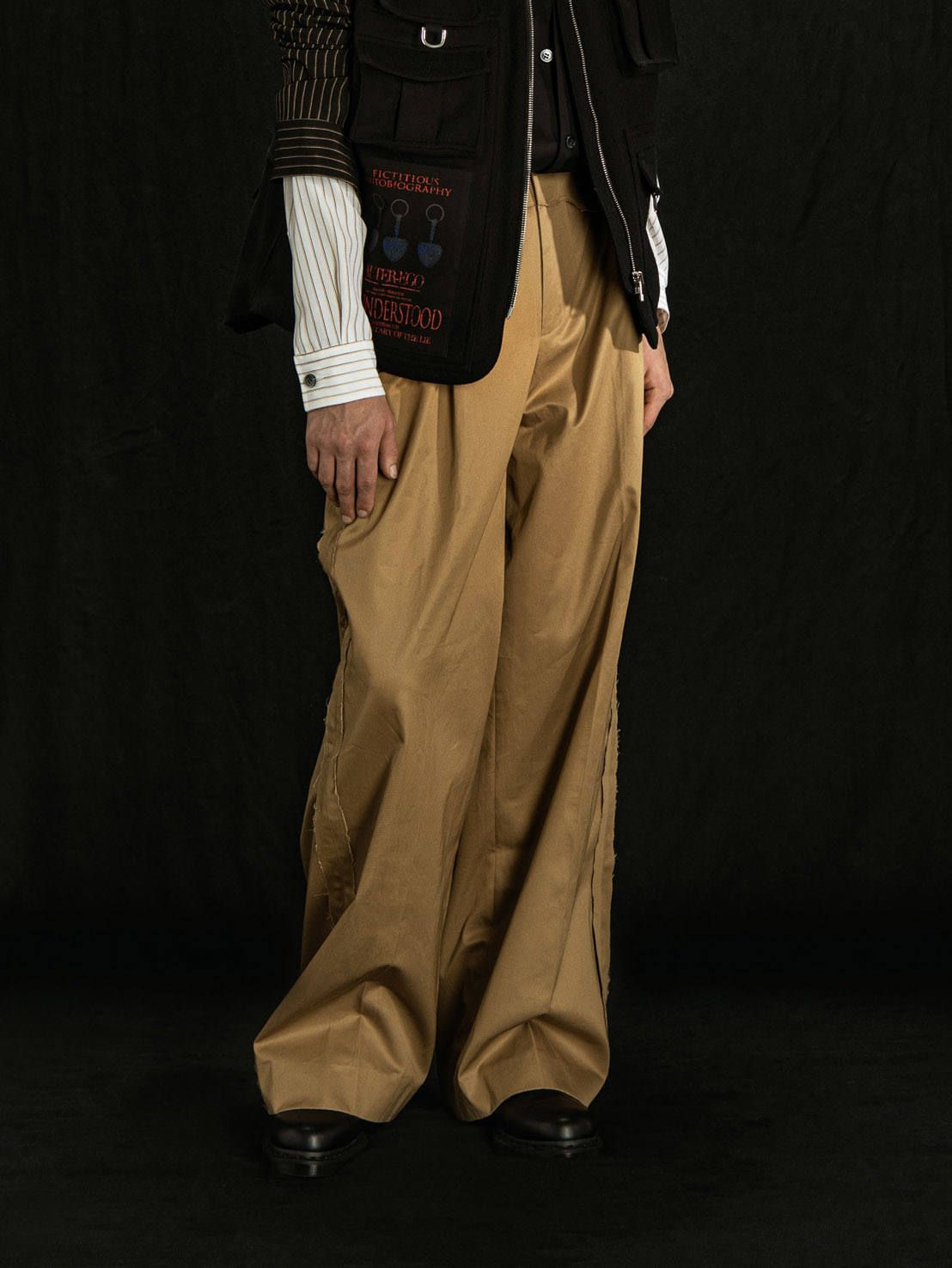 YUKI HASHIMOTO - レイヤードワイドスラックス - LAYERED WIDE TROUSERS BLACK | ADDICT WEB  SHOP