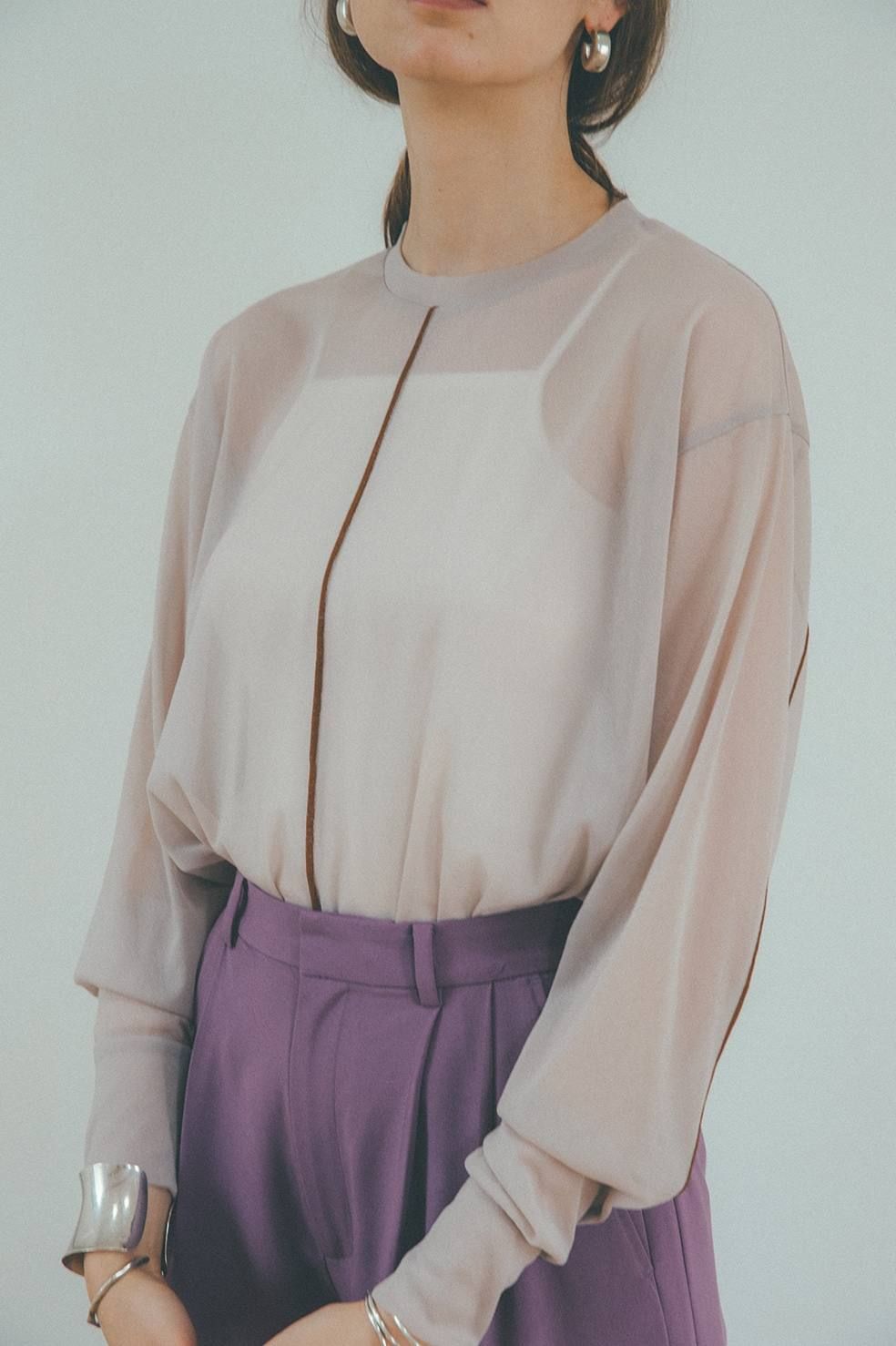 CLANE - COLOR LINE SHEER LONG SLEEVE TOPS - BEIGE | ADDICT WEB SHOP