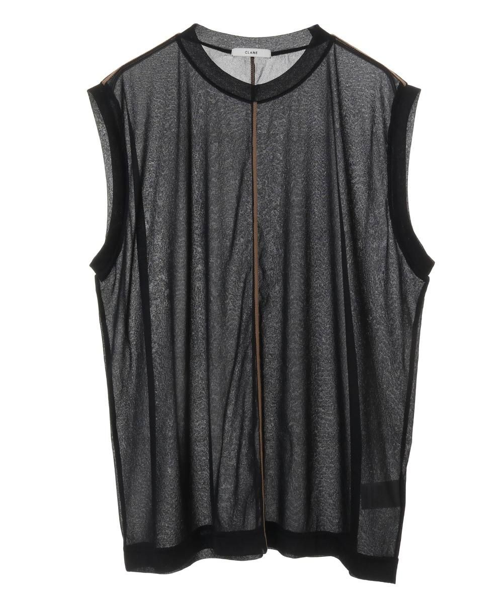 COLOR LINE SHEER NO SLEEVE TOPS - BLACK