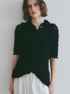 ミックスヤーンハーフスリーブコンパクトニットシャツ(BLACK)
