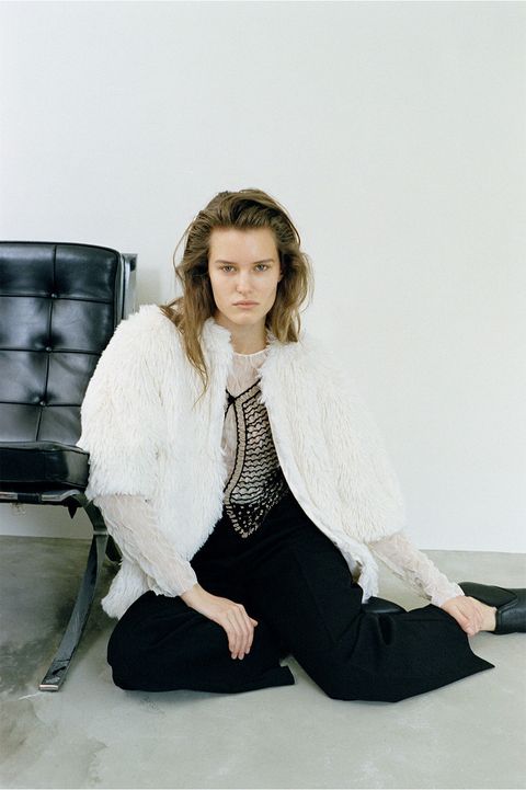 ハーフスリーブファージャケット -  HALF SLEEVE FAKE FUR JACKET (IVORY)