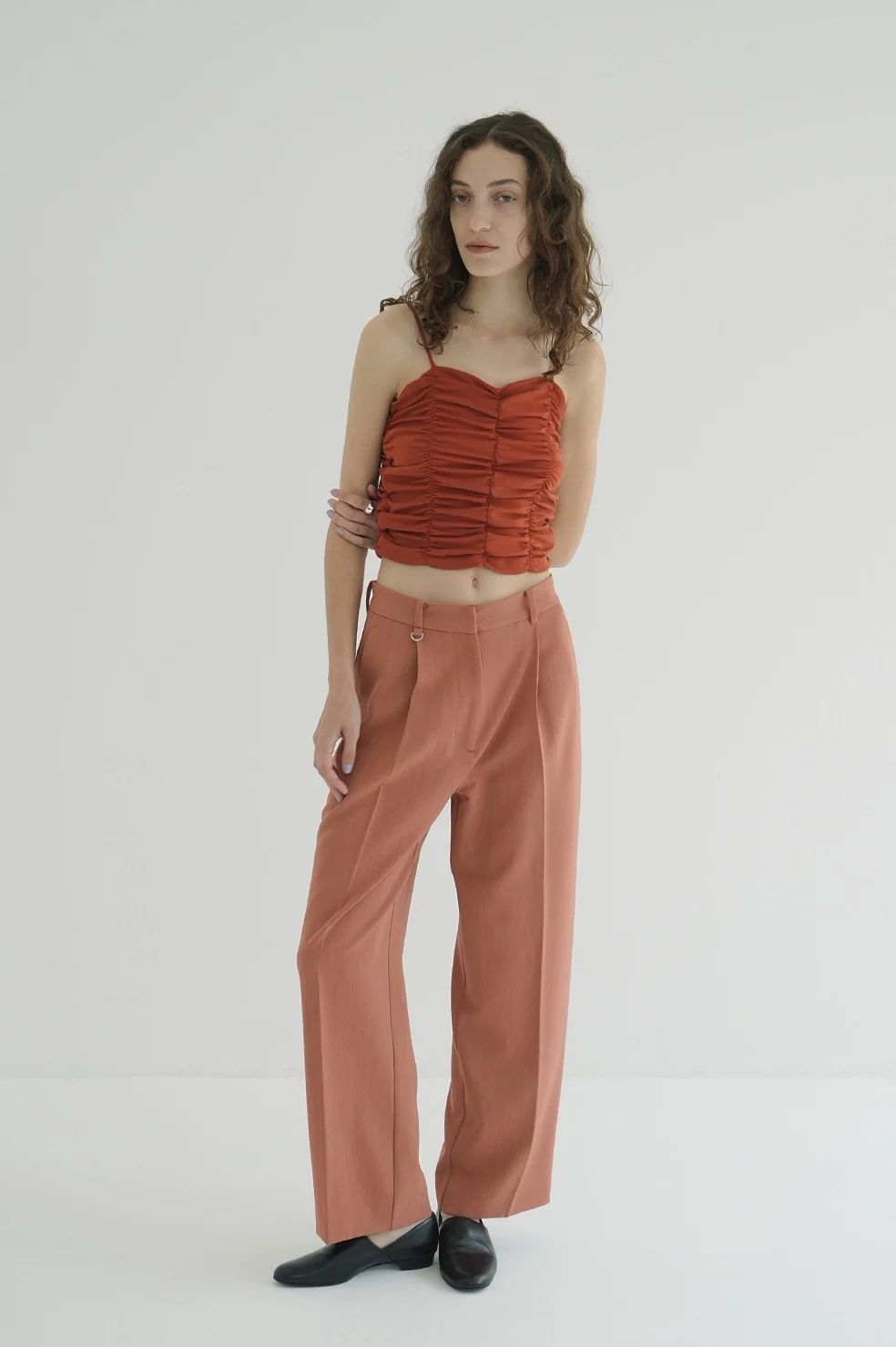 SHIRRING CAMI TOPS ORANGE - シャーリングキャミトップス