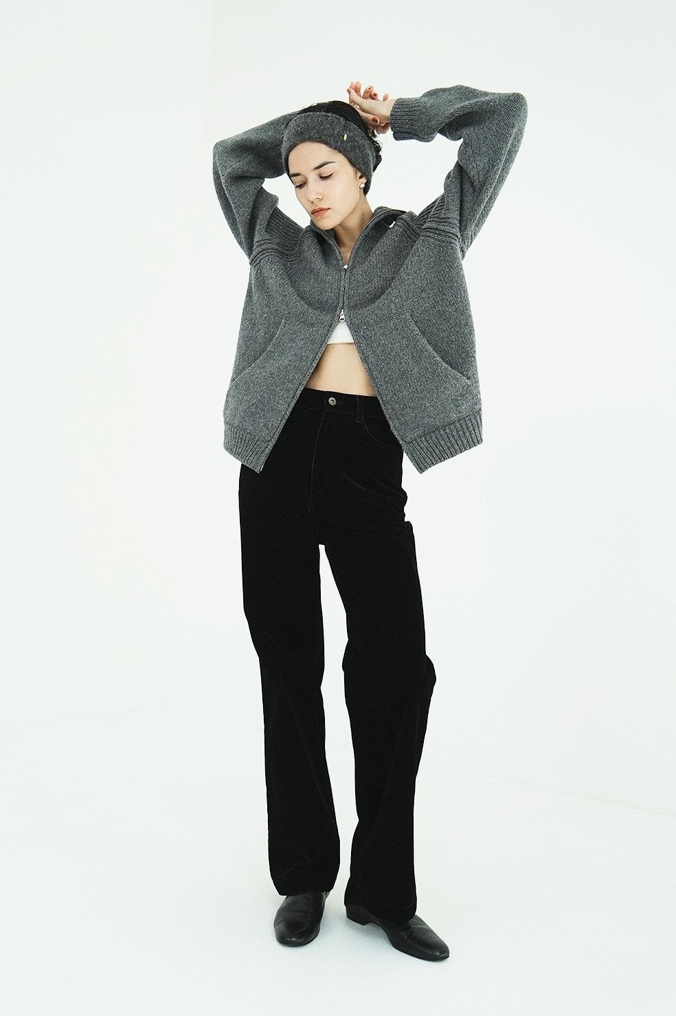 ハイウエスト フロッキーパンツ | FLOCKY CENTER PRESS PANTS（BLACK)