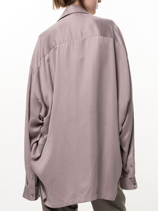 【レディース】ネクタイ付きサテンシャツ - ATTACHED TIE SATEN SHIRT (BLUE)