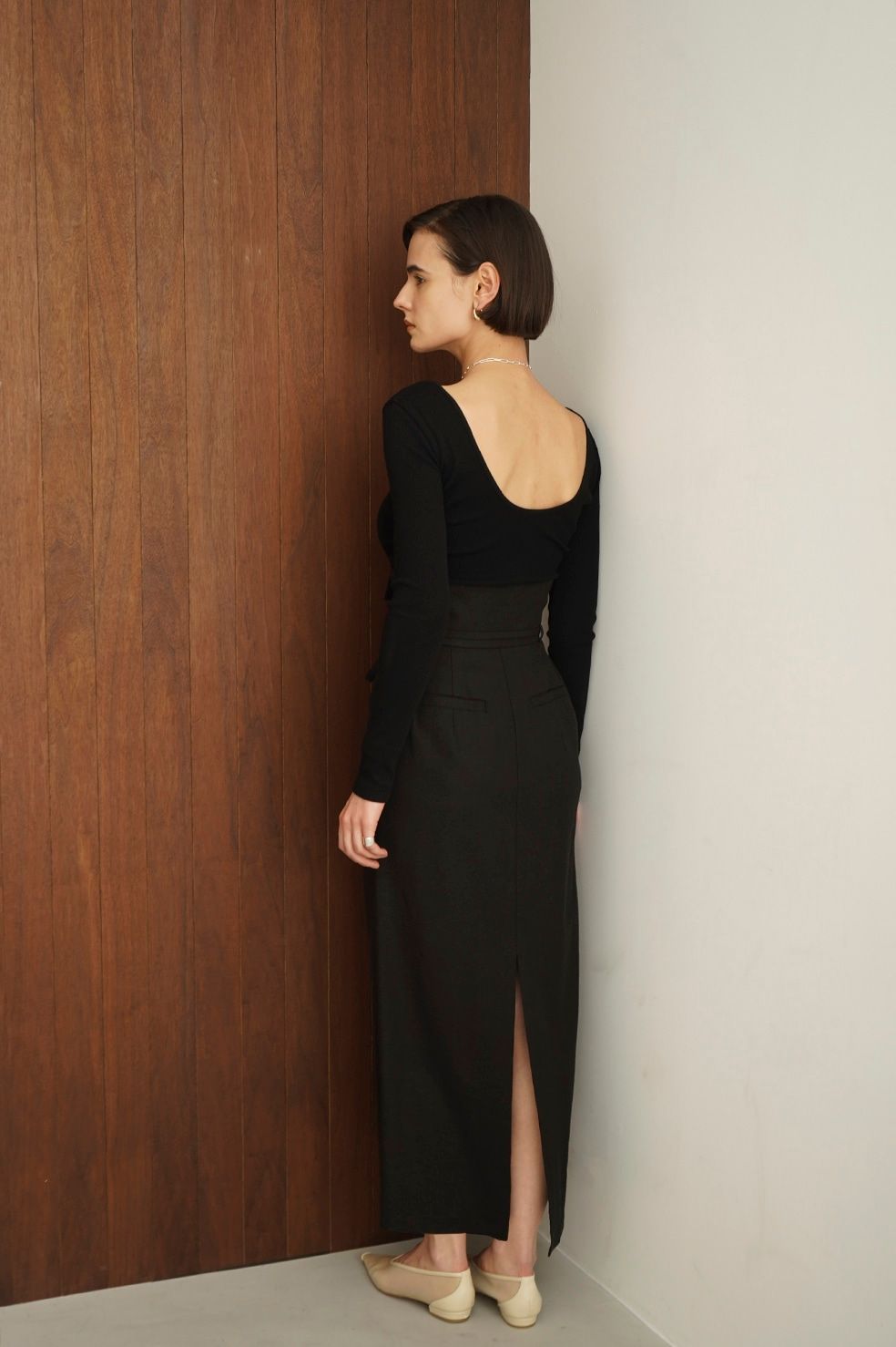 ハイウエストストレートスカート - 2WAY FOLD STRAIGHT SKIRT - BLACK