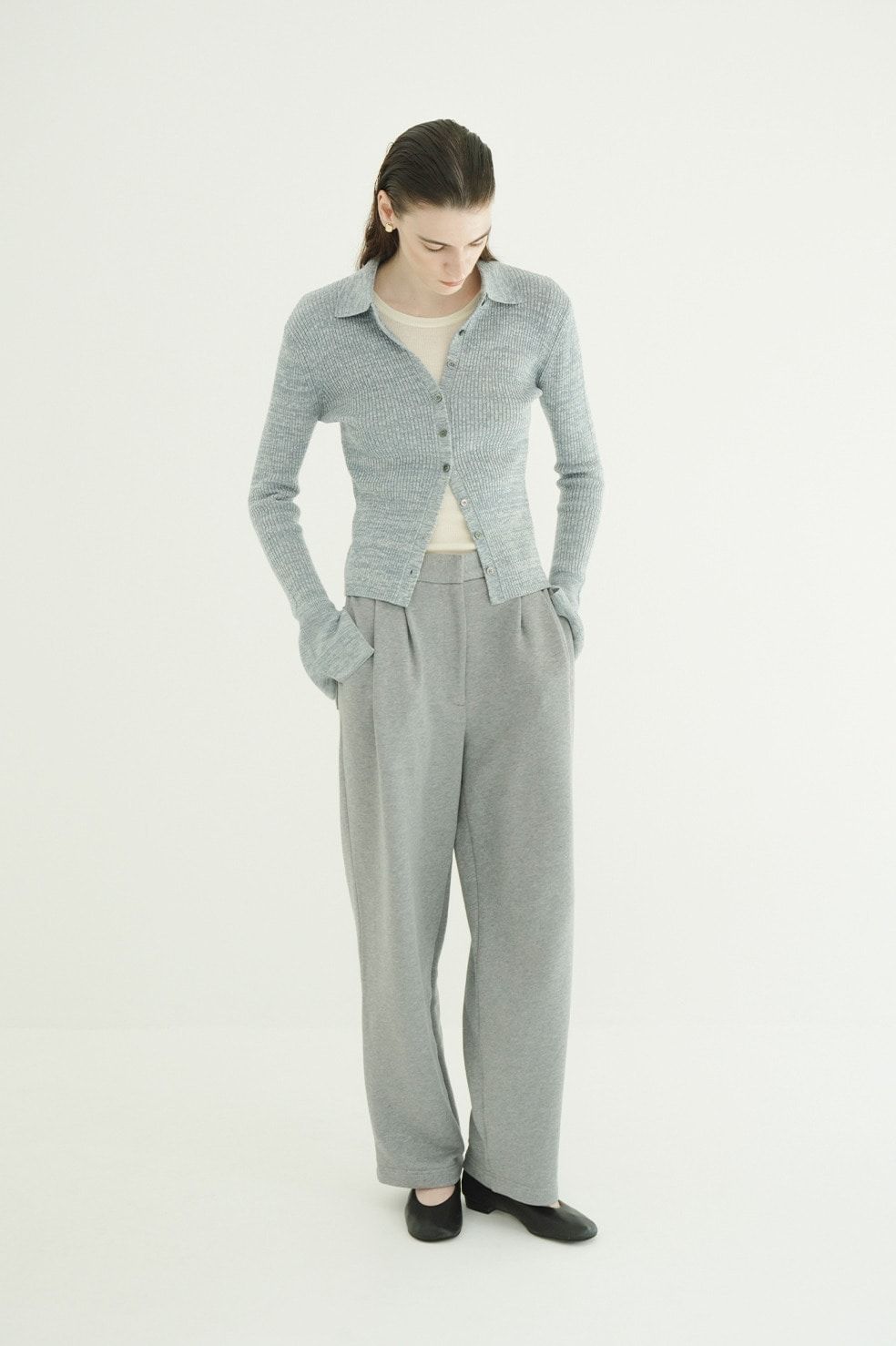 コンパクト ニットシャツ - COMPACT RIB KNIT SHIRTS (BLUE)