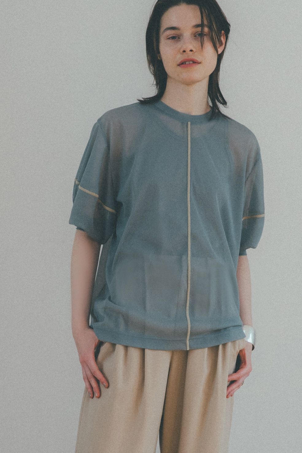 clane クラネ　SOLID SLEEVE SHEER S/S TOPS