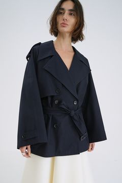 オーバー ショート トレンチコート ネイビー  - OVER SHORT TRENCH COAT
