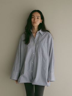 バルーンシルエットシャツカラートップス - BLUE