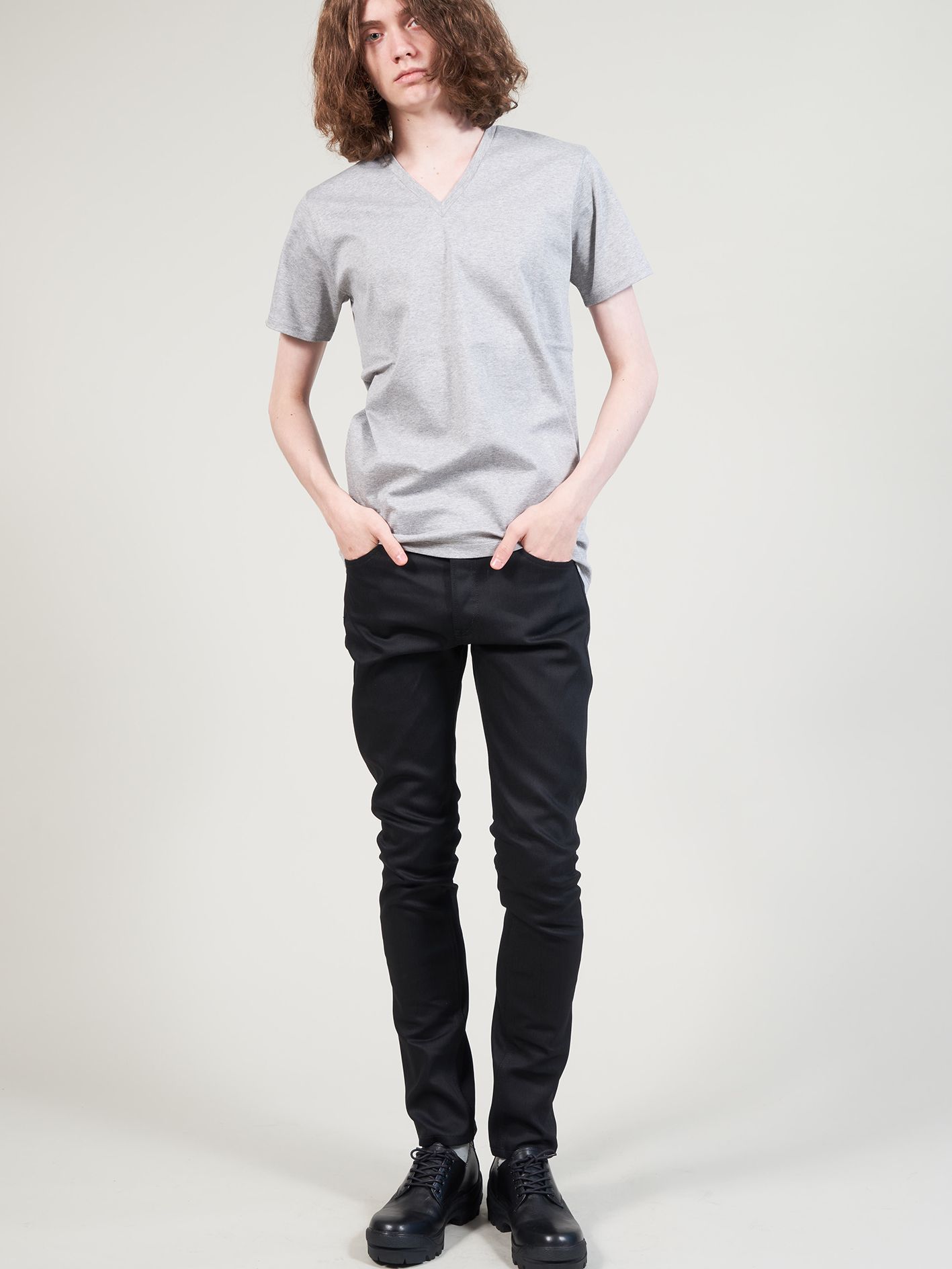 バイオシルケットスムースVネックTシャツ - V-Neck Pullover - HEATHER GRAY