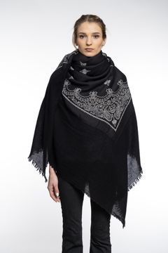 カシミヤ×ウール バンダナストール 140×140cm / saband Black