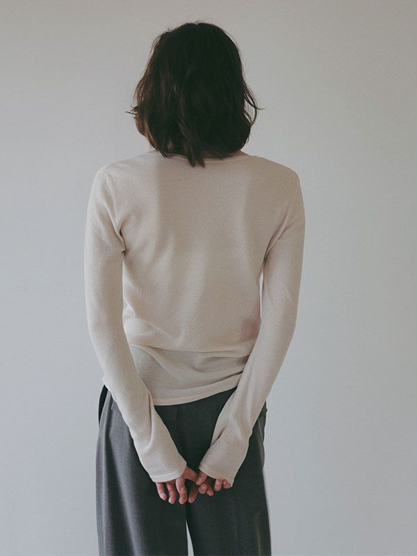 シアーワッフルヘンリーネックプルオーバー （IVORY)