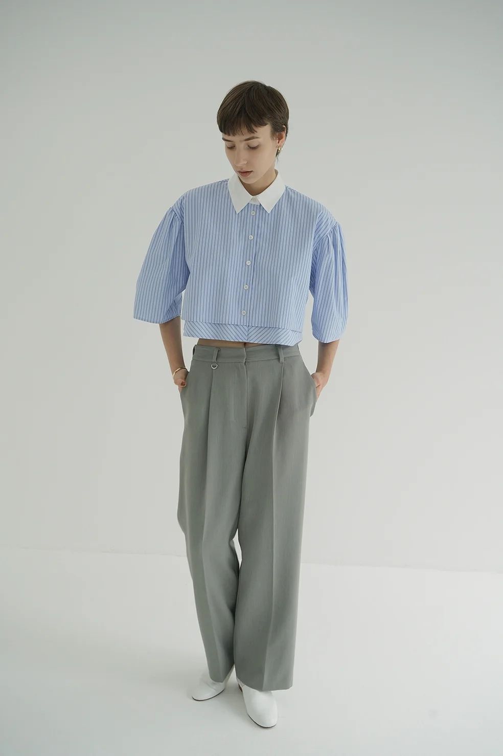 CLANE - 2WAY TUCK STRAIGHT PANTS GREY - タックストレート