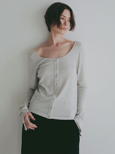 バトーネックカットプルオーバー- GREY