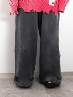 【レディース】ディストレスト ワイドスウェットパンツ - DISTRESSED WIDE PANTS - BLACK