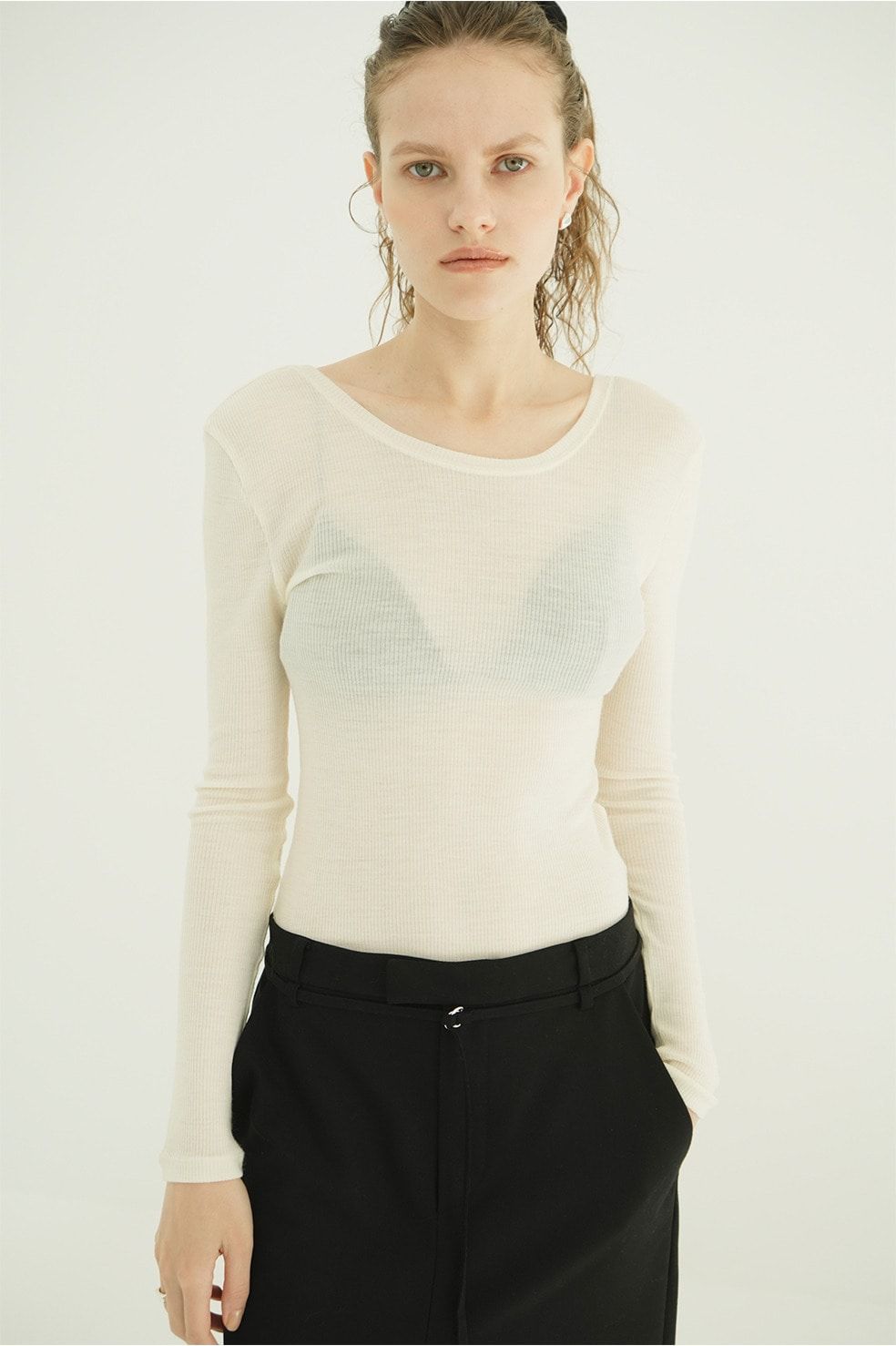ウールリブカットソー - W FACE WOOL RIB TOPS（WHITE）