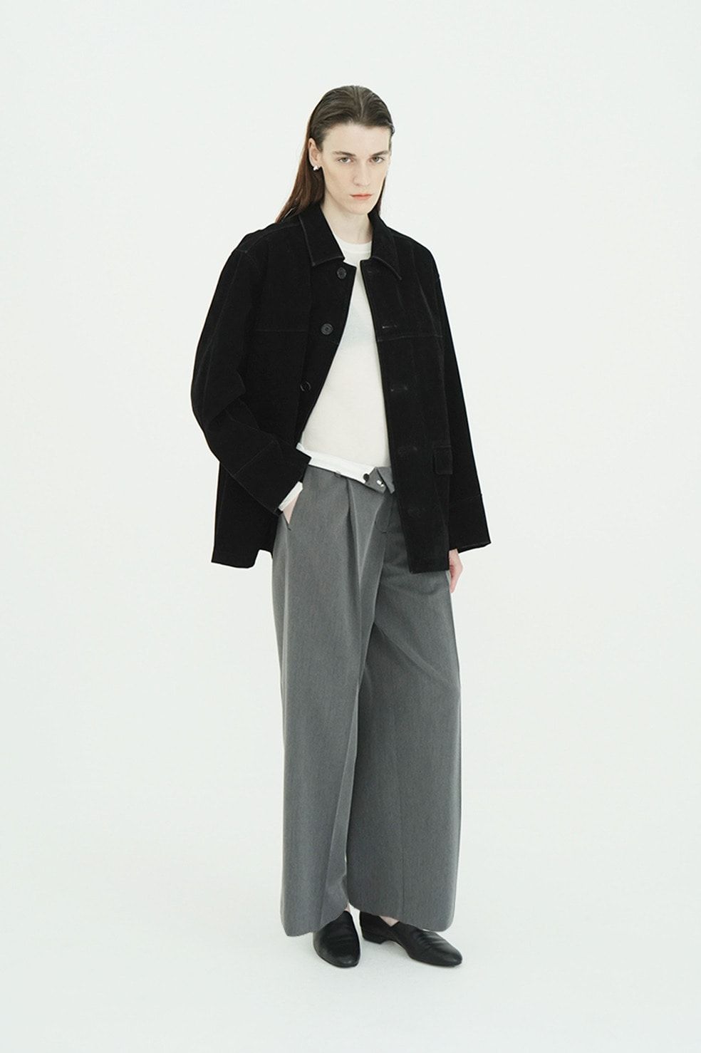 ローウエストタックルーズスラックス -  LOW WAIST TUCKED LOOSE SLACKS(GREY)