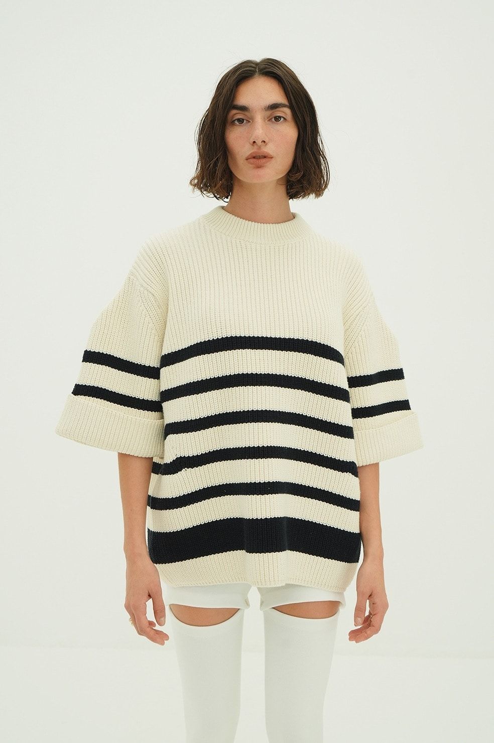 ニットトップス - OVER HALF SLEEVE KNIT TOPS (BORDER)