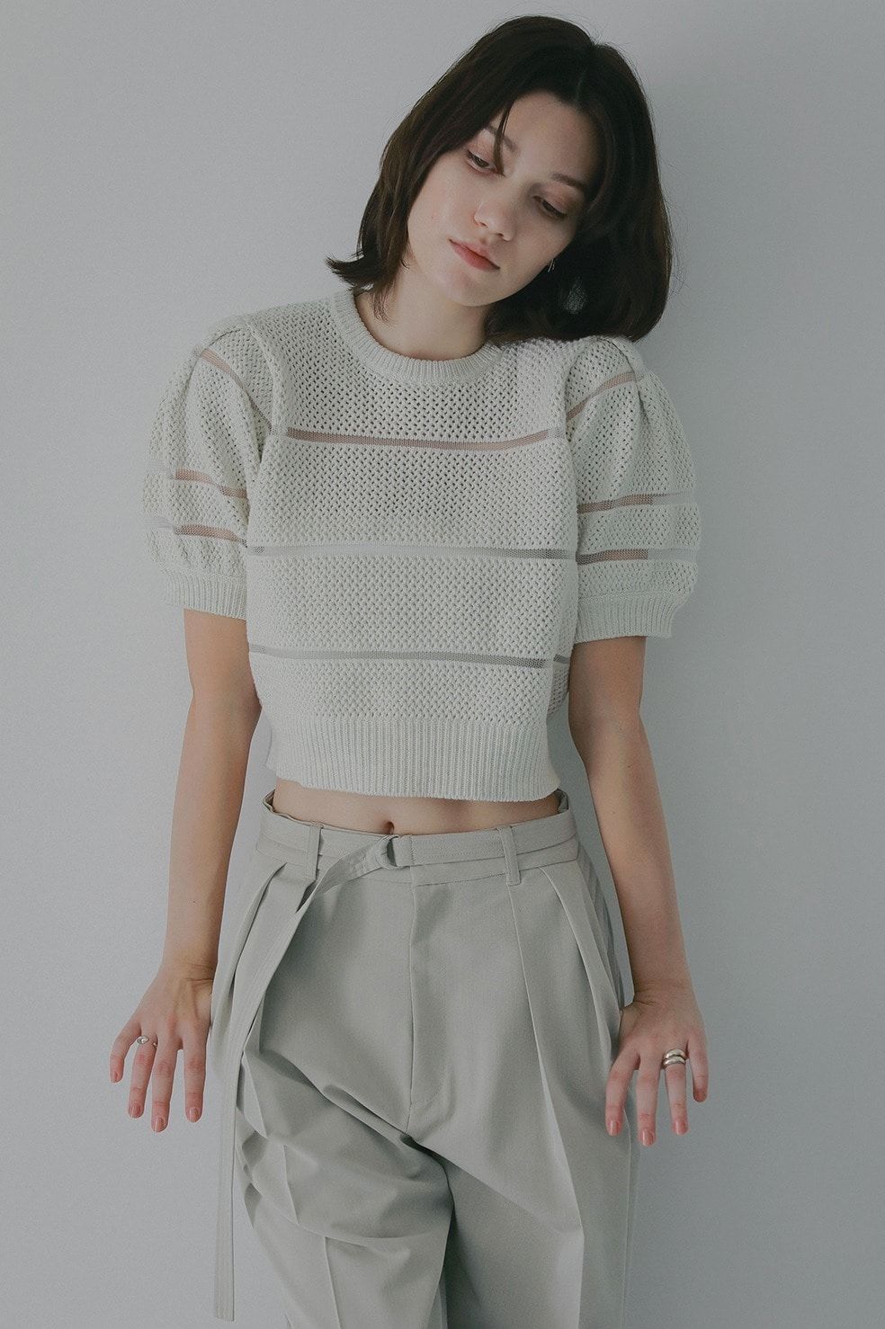 ショート丈ニットトップス - OPENWORK KNIT SHORT TOPS (IVORY)