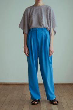 RIB STRIPE TUCK PANTS - BLUE