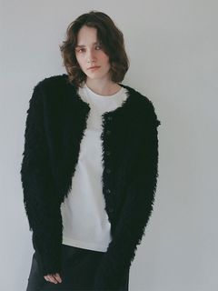 フェザーヤーンニットカーディガン （BLACK)