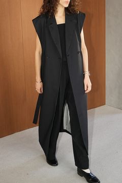 ダブル ブレスト ロングジレ -  DOUBLE BREASTED GILET - BLACK