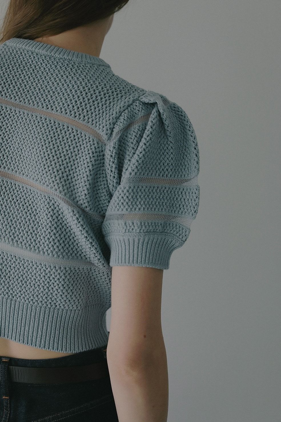 ショート丈ニットトップス - OPENWORK KNIT SHORT TOPS (BLUE)