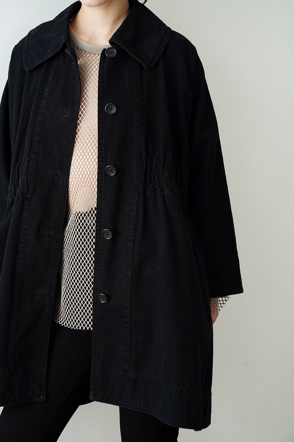 CLANE - デニム ケープ コート - DENIM CAPE COAT BLACK 