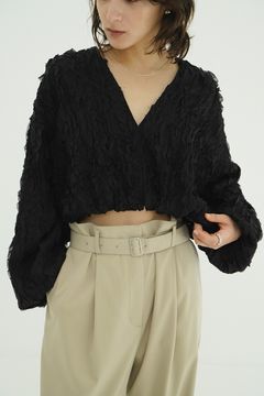 フリルボレロ - TOPSTITCHED FRILL BOLERO (BLACK)