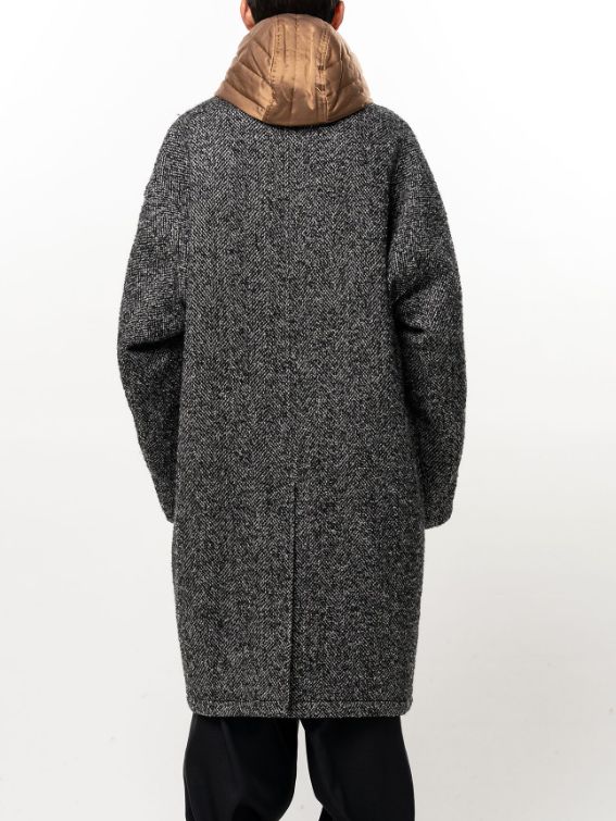 レイヤードコート - HOODED BALMACAAN COAT （BLACK×WHITE）