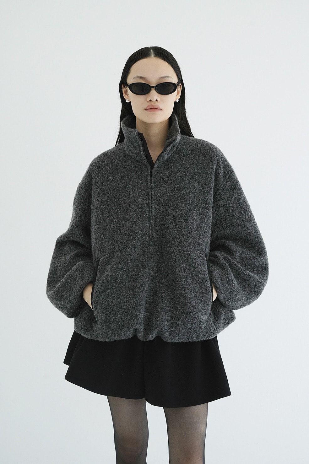 ハーフジップトップス - SLIVER HALF ZIP TOPS (GREY)