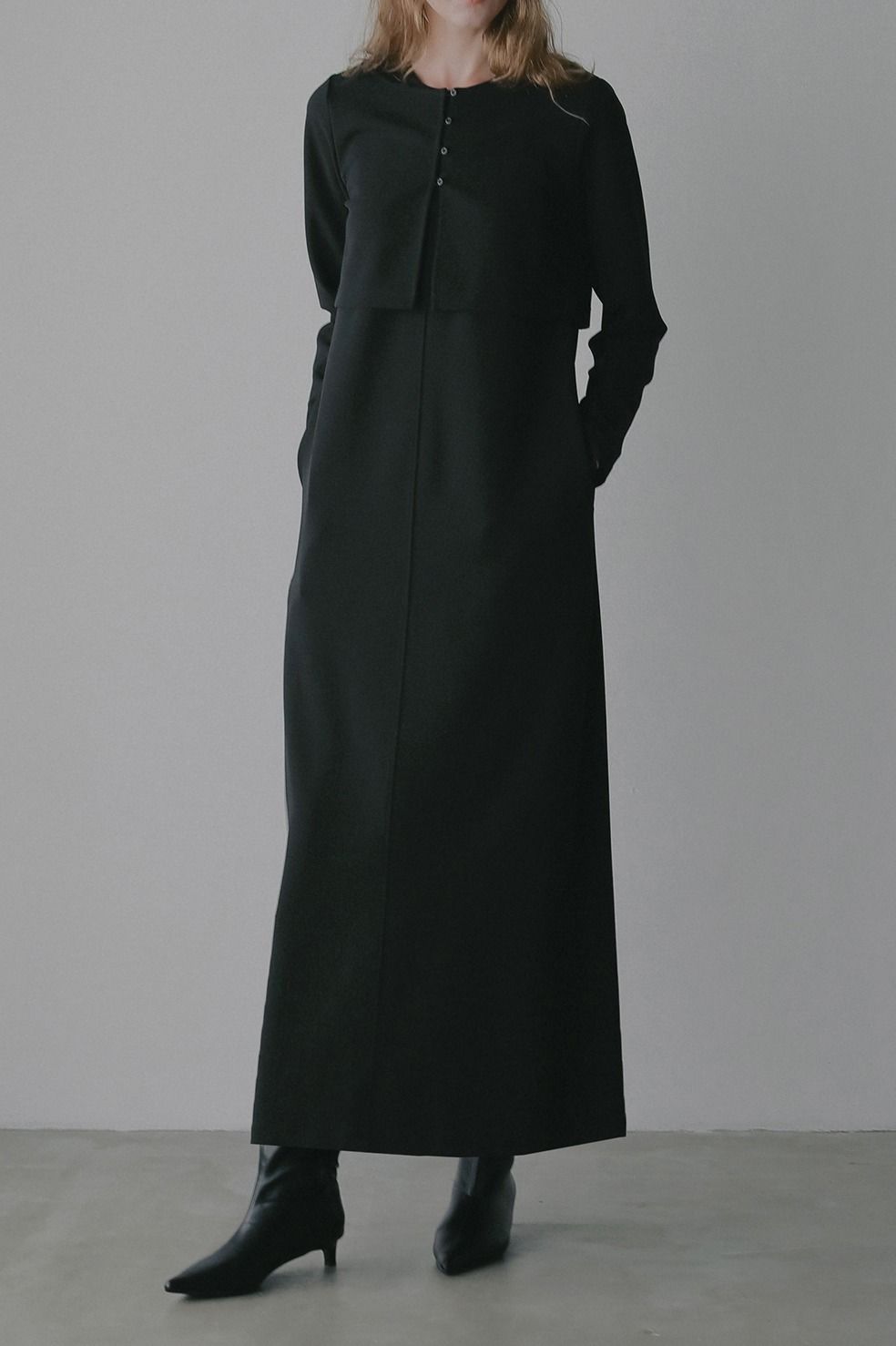 ショートブラウス+ワンピース｜SHORT BLOUSE SET ONE PIECE（BLACK)