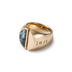 SPLIT CARVED SEAL RING / GOLD SERAPHINITE