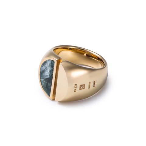 SPLIT CARVED SEAL RING / GOLD SERAPHINITE