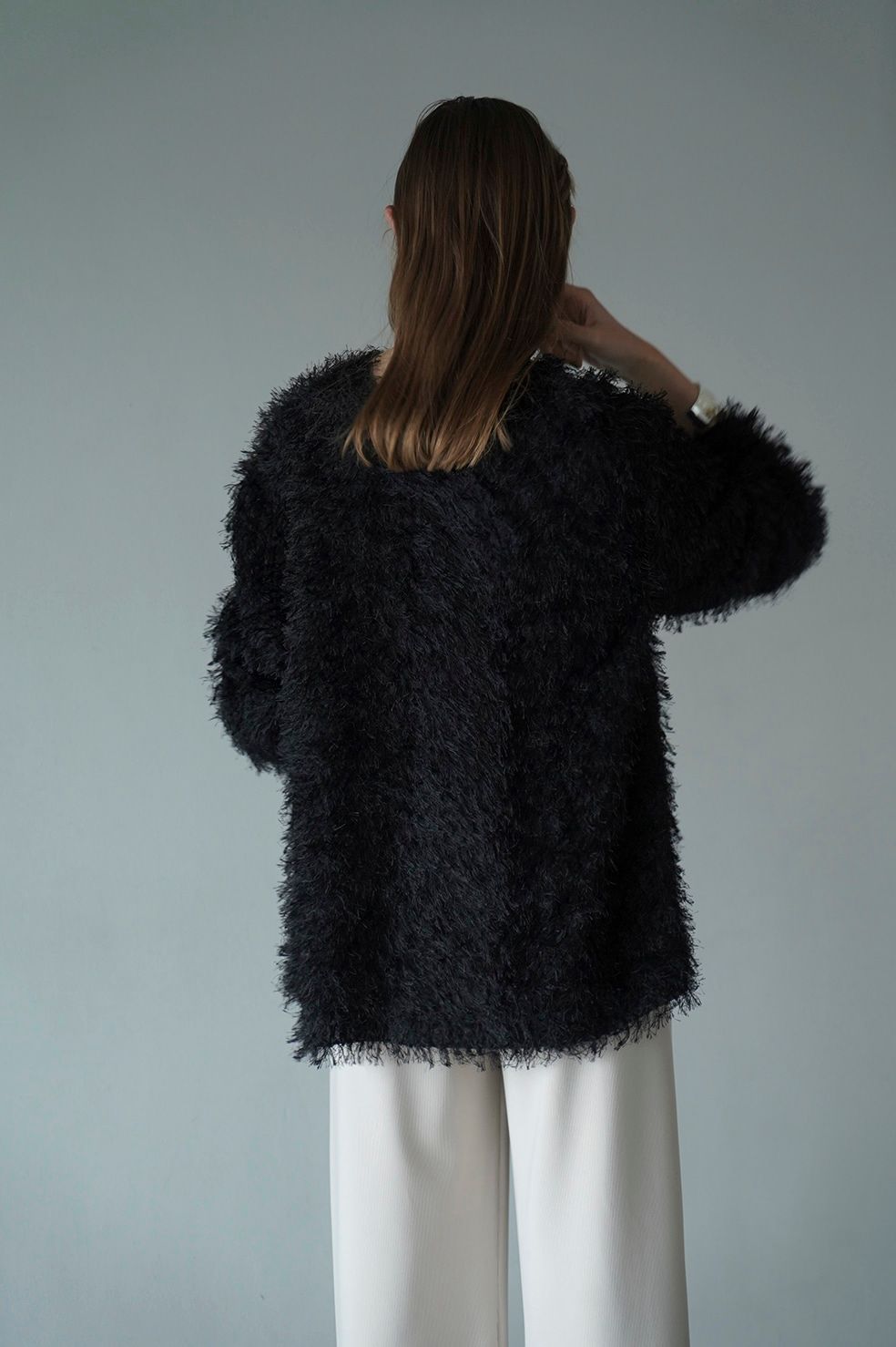 ダブル フェイス フリンジ トップス - W FACE FREINGE TOPS - BLACK