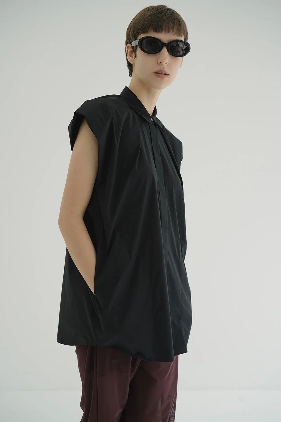 ニュアンス ショルダーロングシャツ - NUANCE SHOULDER OVER SHIRTS - BLACK